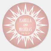  Art Deco Sunburst Roze Rose Gold Bruiloft Ronde Sticker (Voorkant)