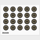  Art Deco Sunburst Zwart en Gouden Bruiloft Ronde Sticker (Vel)