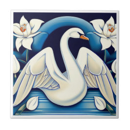 Art Deco Swan en Lilies Tegeltje