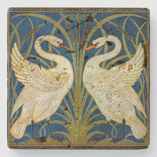 Art Deco Swans Stenen Onderzetter (Voorkant)