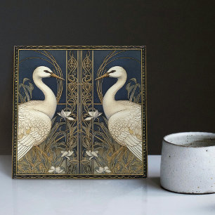 Art Deco Swans Wall Decor Art Nouveau Crane Swan Tegeltje