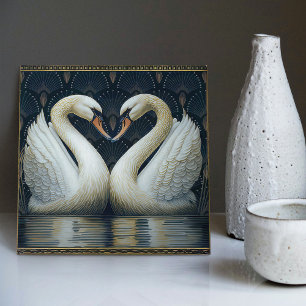 Art Deco Swans Wall Decor Art Nouveau Swan Tegeltje