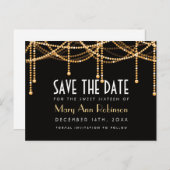 Art Deco Sweet 16 Bewaar de datum Gold String Ligh Aankondigingskaart (Voorkant / Achterkant)