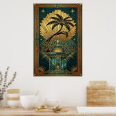 Art Deco Symmetrical Tree of Life Gold Teal Poster (Cuisine)