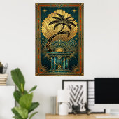 Art Deco Symmetrical Tree of Life Gold Teal Poster (Bureau à domicile)