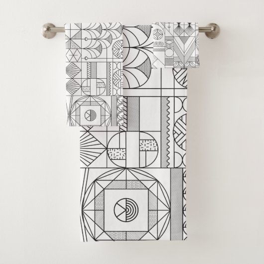 Art Deco Symmetry Line Art Patroon Bad Handdoek (Insitu)