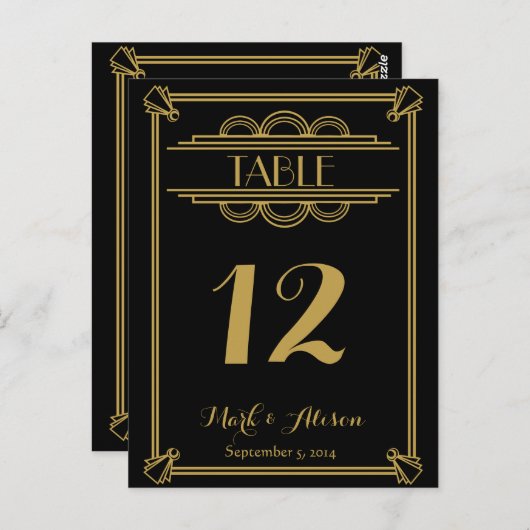 ART Deco Tafelnummer met Menu gouden bruiloft (Voorkant / Achterkant)