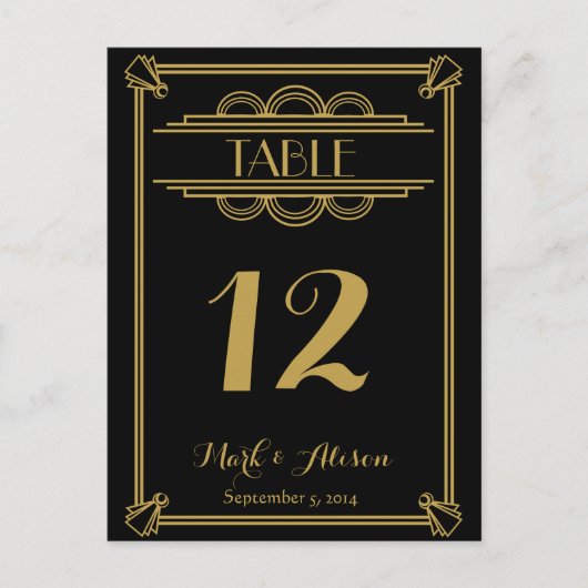 ART Deco Tafelnummer met Menu gouden bruiloft (Voorkant)