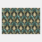 Art Deco Teal & Gold Fan Pattern Wrapping Paper (Voorkant)