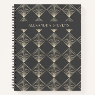 Art Deco Tegel Line Art in Black Gold Specialized Notitieboek