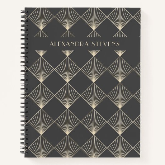 Art Deco Tegel Line Art in Black Gold Specialized Notitieboek (Voorkant)