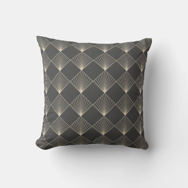 Art Deco Tegel Line Art Pattern in Black en Gold Kussen (Voorkant)