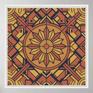 Art Deco Terracotta Mosterd Zonnesymbool Kunst Poster