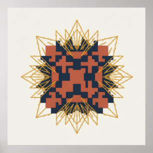Art Deco Terracotta Navy Geometrische Zonneburst K Poster