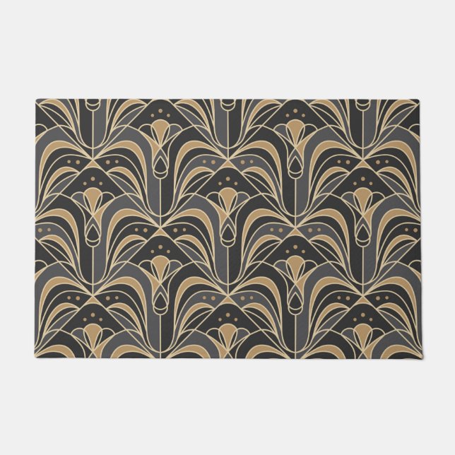 Art Deco Tile Floral. Blauwbloem Deurmat (Voorkant)