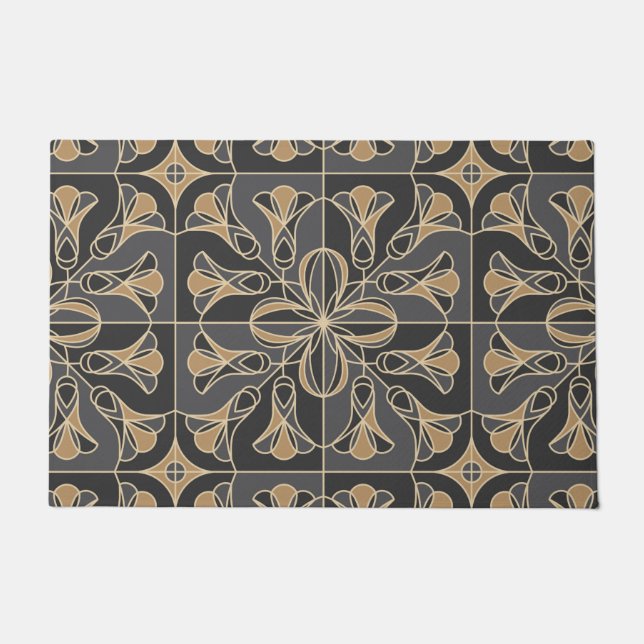 Art Deco Tile Floral. Blauwbloemen 2 Deurmat (Voorkant)