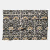 Art Deco Tile Floral (grijs en zand) Theedoek (Horizontaal)