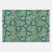 Art Deco Tile Floral. Groen, blauw en goud Inpakpapier Vel (Voorkant 3)