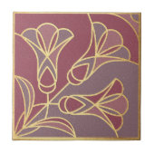 Art Deco Tile Floral. Mauve en Gold Tegeltje (Voorkant)