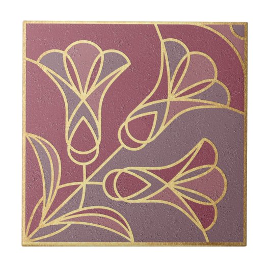 Art Deco Tile Floral. Mauve en Gold Tegeltje (Voorkant)