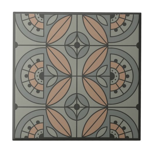 Art Deco Tile Floral (steenbeek en zandsteen) Tegeltje (Voorkant)