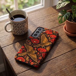 Art Deco Torenvalken & Klaprozen Sierlijke Decor Samsung Galaxy Hoesje