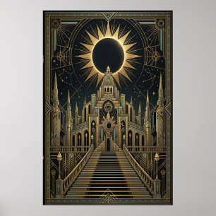 Art Deco Total Eclipse Palace Poster Goud Teal