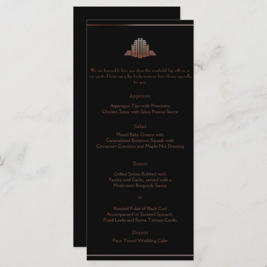 Art Deco Tower Bruiloft Menu (Voorkant / Achterkant)