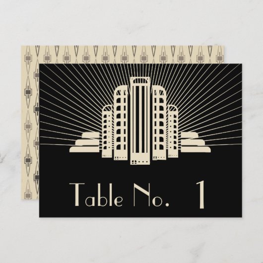 Art Deco Tower Ray in zwart en ivoor tafelnummer (Voorkant / Achterkant)