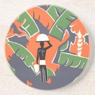  Art Deco Travel, inheems in het Afrikaanse Oerwou Zandsteen Onderzetter