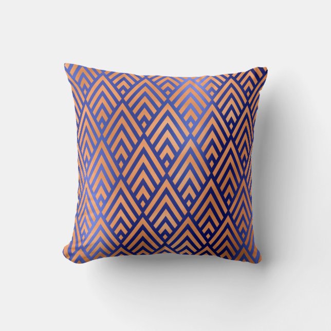 Art Deco Triangle Geometry Warm Copper Cobalt Blu Kussen (Voorkant)