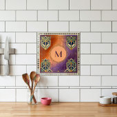 Art Deco Tropical Orange Palm Tree Monogram  Tegeltje