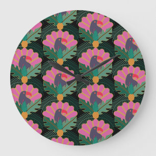 Art Deco Tropical Toucans & Ananas Grote Klok