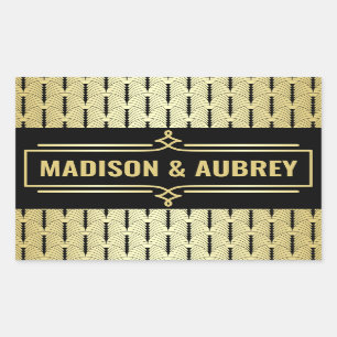 Art Deco Trouwgunst Jouw naam Goud Zwart Gatsby Rechthoekige Sticker