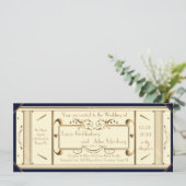 art deco trouwkaart, Ivoor, zwart terug Kaart (Staand voorkant)