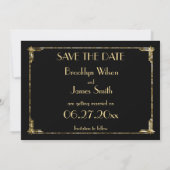 Art Deco Trouwkaart Save The Date Goud Folie (Achterkant)
