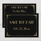 Art Deco Trouwkaart Save The Date Goud Folie (Voorkant / Achterkant)