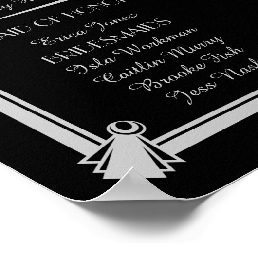 Art Deco trouwprogramma, bruiloft party Silver Poster (Hoek)