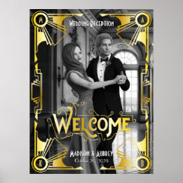 Art Deco Trouwreceptie Welkom Goud Foto Poster
