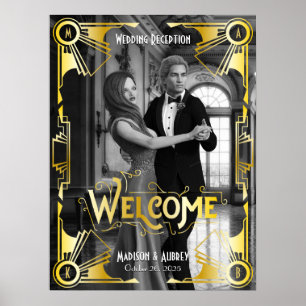 Art Deco Trouwreceptie Welkom Goud Foto Poster