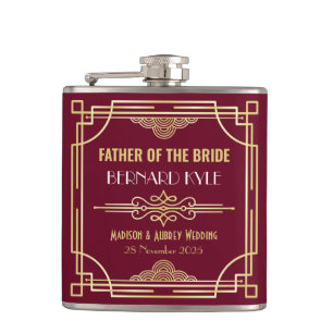 Art Deco Trouwvader van de bruid Goud Bourgondië Heupfles