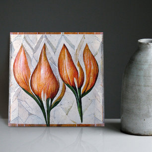 Art Deco Tulip Floral Wall Decor Art Nouveau Ceram Tegeltje