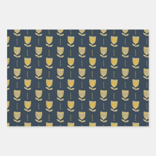 Art Deco Tulip Flower Pattern Inpakpapier Vel (Voorkant)