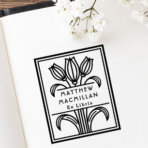 Art Deco Tulp naam Ex libris bibliotheekboek Rubberstempel
