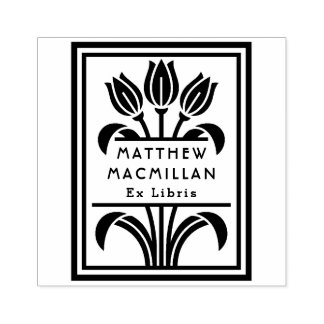 Art Deco Tulpen naam Ex libris bibliotheek boekpla Rubberstempel