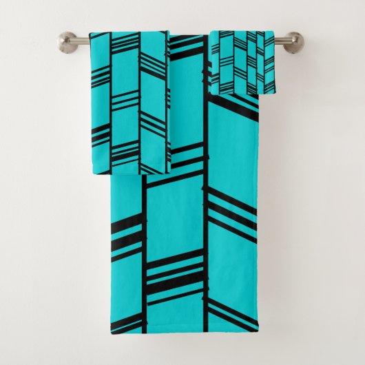 Art Deco Turquoise Bad Handdoek (Insitu)