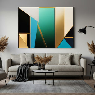 Art Deco Turquoise en Goud Geometrisch Abstract Poster