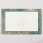 Art Deco Turquoise en Sinaasappel Marmer Monogram Briefpapier (Voorkant)