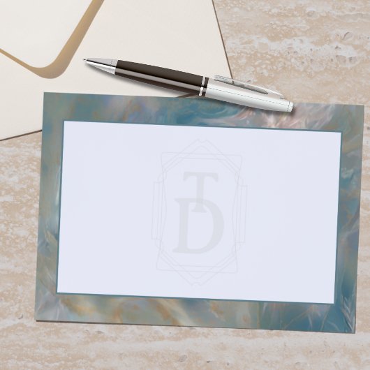 Art Deco Turquoise en Sinaasappel Marmer Monogram Briefpapier