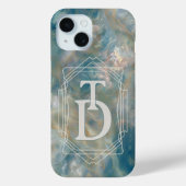 Art Deco Turquoise en Sinaasappel Marmer Monogram Case-Mate iPhone Case (Achterkant)